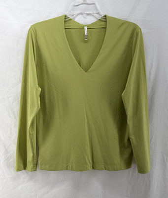 White Stag Lime Green Top Womens XL 16 18 Shirt V-Neck Lined Front Career Layer