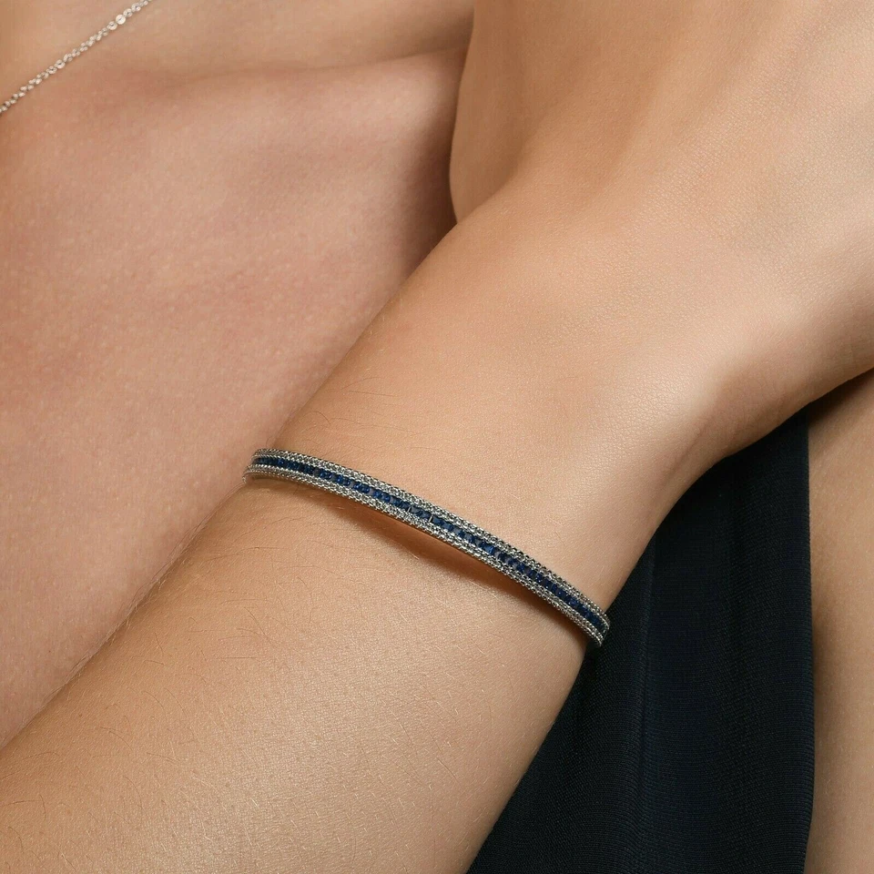 Brazalete Brazalete Brazalete con Piedras Circonitas Azules y Blancas y Cúbicas para Mujer Foto 2 de 4