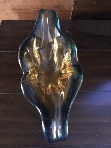 Vintage MCM Art Glass Bowl/dish/Ashtray Green And Yellow - Bild 2 von 3