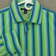 Banana Republic Button Shirt Mens Large 16-16.5 Long Sleeve Green Stripe Cotton