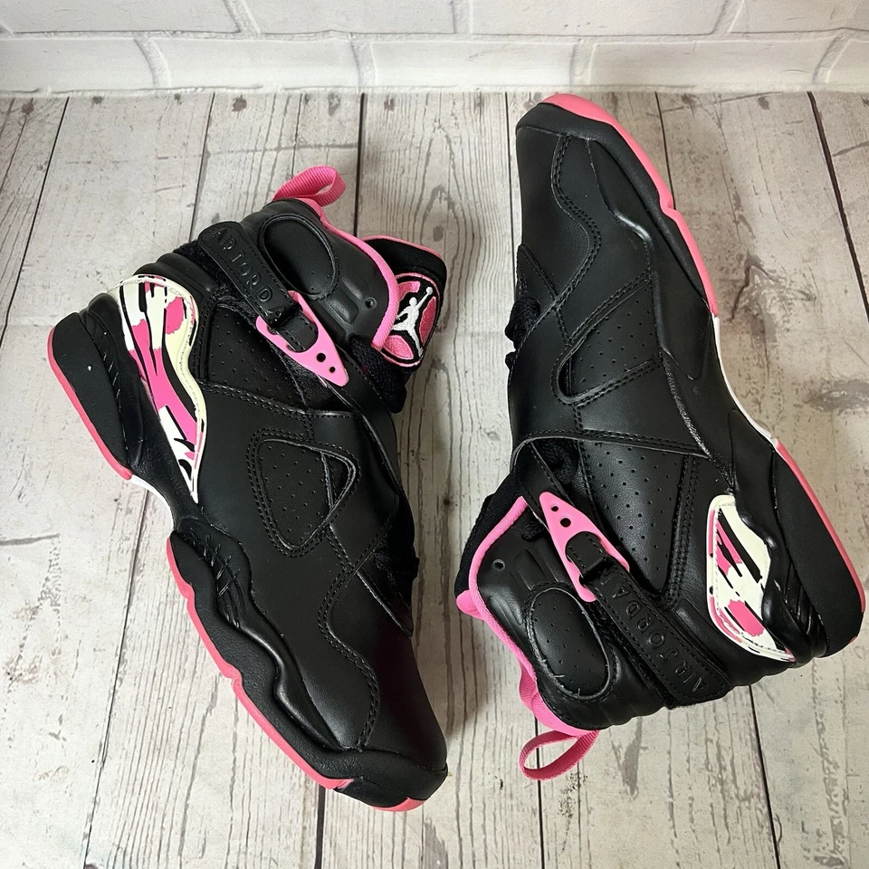 Nike Air Jordan 8 Retro GS Black/Pinksicle Big Girls Size 4.5 Shoes 580528-006 - Image 2 of 4
