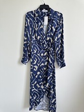 Mango Women’s Wrap Style Belted Dress Printed Viscose In Blue Size S / 4 USA