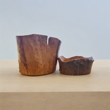 2 Large Vintage Hand Carved Burl Root Wooden Bowl Beautiful Wood Grain