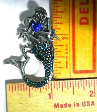 mermaid pin vintage collectible winged lady rider biker chick vest hat pinback
