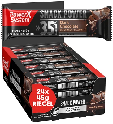 POWER SYSTEM Protein Riegel Snack Power 24x45g Dark Chocolate 35% Protein Eiweiß Riegel