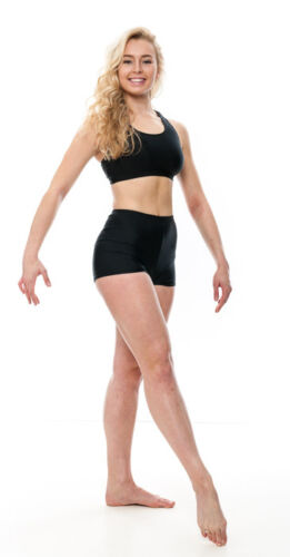 Damen schwarz glänzend Lycra Tanz Fitness Sport Fitnessstudio heiße Hose Shorts KHPN-5 Katz - Bild 1 von 4