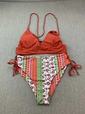 Zaful BOHO Bikini 2 pc Swimsuit Women Sz 18 Rust Red Floral Side Tie