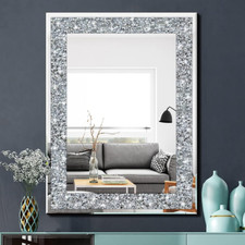 Crystal Crush Diamond Rectangle Silver Mirror for Wall Decoration 24X32Inch Wall