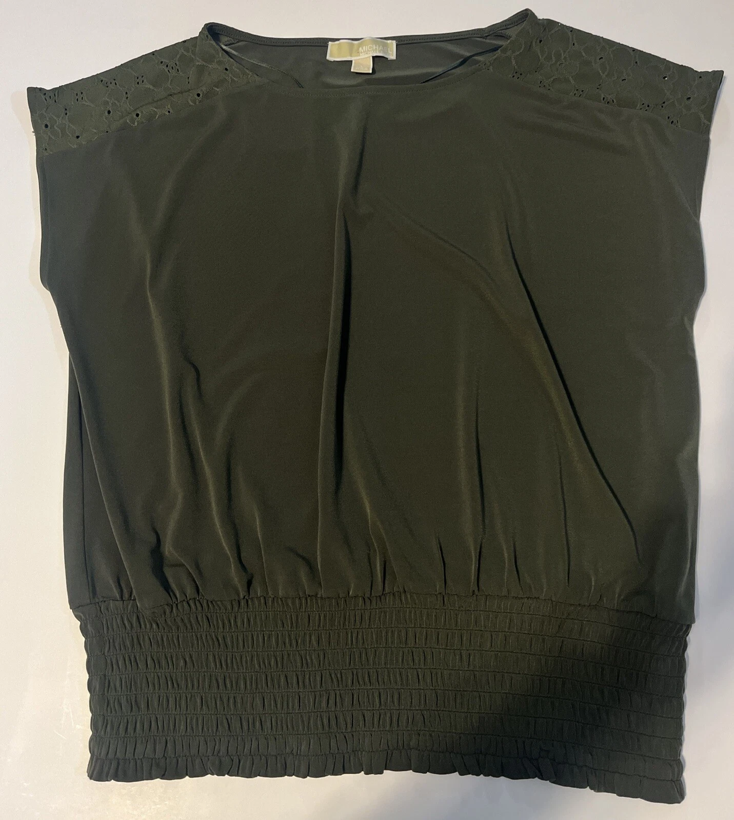Camicia Michael Kors blusa verde manica ad aletta taglia grande girocollo maniche in pizzo