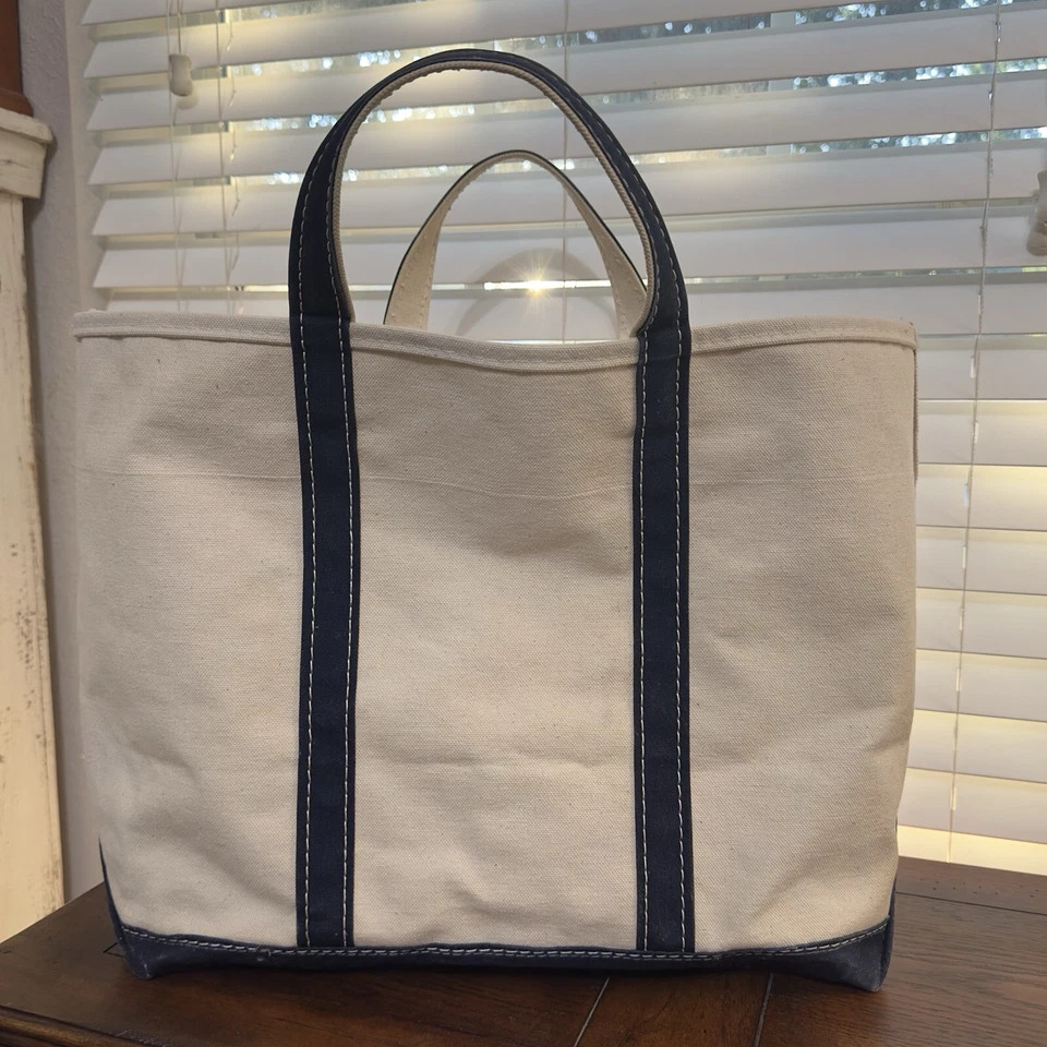 Bolsa de lona azul vintage años 80 LL Bean Boat and Tote etiqueta de diente de sierra arrugada XLg 23x14x8 Foto 3 de 4