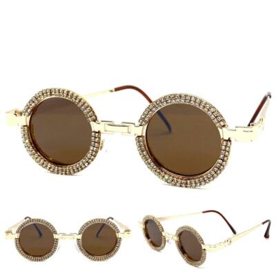 Classy Elegant Retro Hip Hop Rapper SUN GLASSES Round Rose Gold Frame Brown Lens