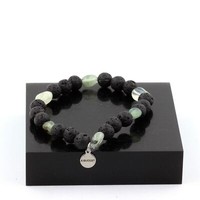 Mineralien Und Edelsteine. Prehnit Armband Aus Kanada + Lavaperlen 8 Mm