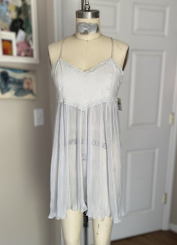 FREE PEOPLE Gray sheer Pleated empire Babydoll camisole night dress Slip *SMALL* - Picture 3 of 8