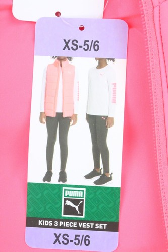 Puma Youth Girls 3 Piece Vest Long Sleeve Tee Legging Set Sz XS Pink White Black - Picture 10 of 17