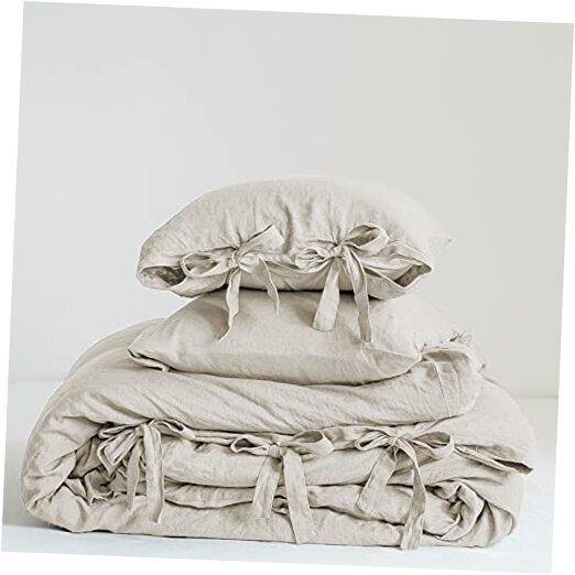 100% Linen Duvet Cover Set, 3 Pieces Belgian Flax King Tie Closure Linen