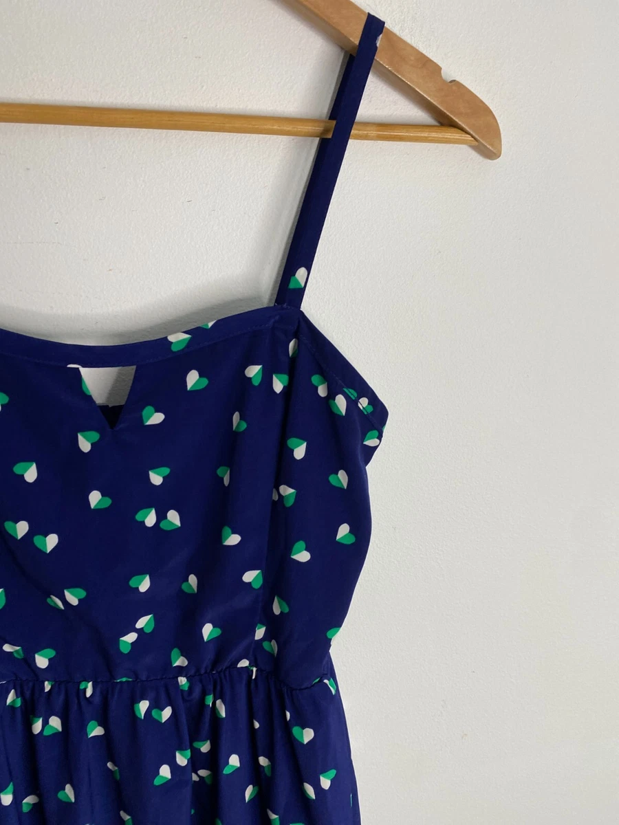 Old Navy Dress Womens Size 2 Blue Green Heart Print Strappy