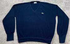 Vintage Lacoste Izod V-Neck Sweater Men's Large Pullover Navy 90s Made in USA
