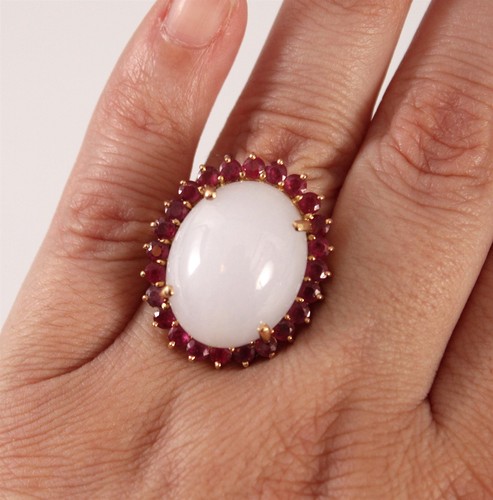 Großer Vintage 14K Gelbgold natürlicher Quarz, Rubine Damen Cocktail Ring 11,9 g