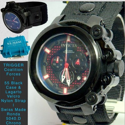 55mm TRIGGER | Black Lagarto Strap |Swiss Made 5040.D Chrono Invicta Mens Watch