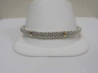 Designer LAGOS Sterling Silver 18K 6mm Signature Caviar Rope Bracelet