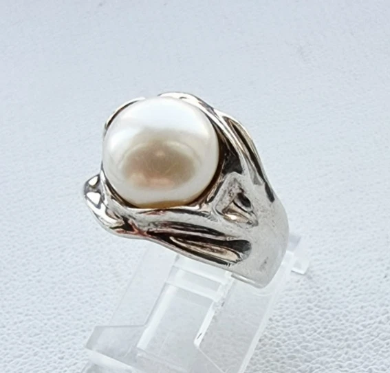 HG ISRAEL DISEÑADOR PLATA DE LEY 925 NATURAL 9,8 mm. ANILLO PERLA TALLA 5.5 Foto 3 de 4