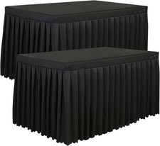Tina 2 Pack 6ft Black Table Skirt Fitted Tablecloth Fitted Table Covers For 6 Fo