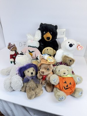 Lot of 10 Plush Toys Teddy Bears Bunny Monkey Halloween Bear Ty Caresso