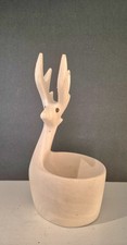 Carved Deer/Reindeer Bowl Scandinavian Style 10"x4"X5" Natural Wood Vintage