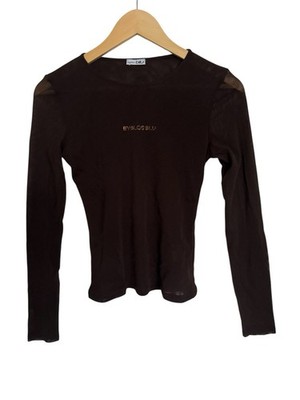 Byblos Blu Brown Sheer Long Sleeve Knit Top - Size 8