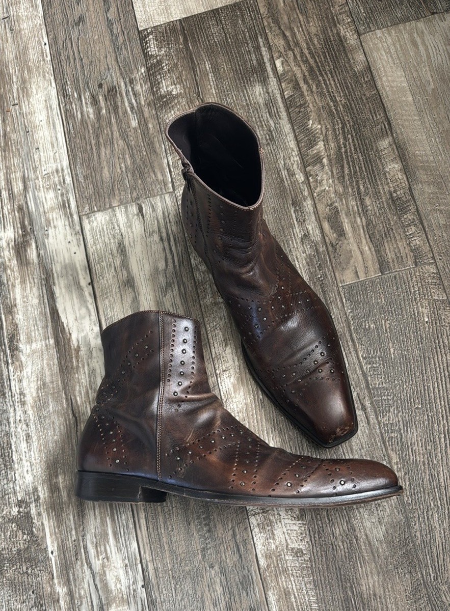 VERO CUOIO MEN ANKLE BOOTS BROWN LEATHER MADE IN ITALY 🇮🇹 SIZE