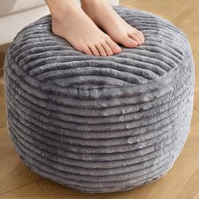 Dark Grey Round Corduroy Floor Pouf Storage Ottoman Memory Foam 20x15 Inch