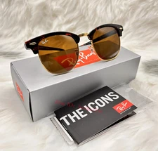 Ray-Ban Clubmaster RB3016 1160 Sunglasses Havana Brown Black Gold Classic 51mm