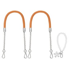 2Pcs 23.6Inch PU Leather Purse Strap with Pendant Yellow, Silver Chain 