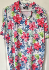 GreenSide Golf Men's Lightweight Floral Tropical Polo Shirt L, Polyester