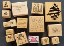 16x Wood Mount Rubber Stamps: CHRISTMAS/CHRISTIAN/RELIGIOUS/SANTA/STARS/SNOWMAN