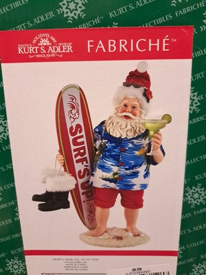 Kurt Adler Fabriche Beach Santa With Surfboard Figurine 11 Inch Multicolor NIB