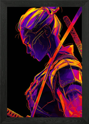Neon Samurai Krieger Gerahmtes Wandbild Poster Leinwanddruck Bild