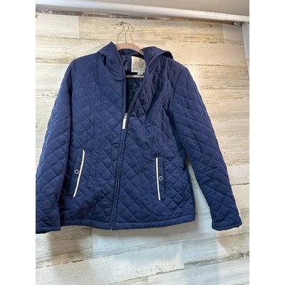 Esprit Women s Hooded Quilted Full Zip Jacket Blue with Pockets Size Large