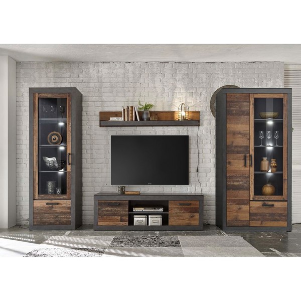 Wohnwand Anbauwand Media Schrankwand Wohnzimmer Vitrinenschrank Lowboard Kommode-image