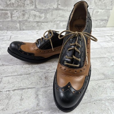 John Fluevog Oxford Wingtip Shoes Saddle Women Size 10 Black/Brown