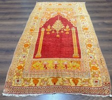 Antique Turkish Prayer Rug 4x6 Red Gold Mihrab Anatolian Carpet