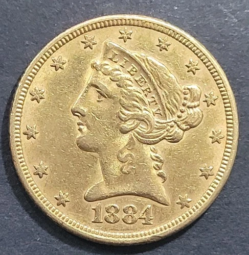 1884 Liberty Head Gold Half Eagle $5 US .900 Fine Coin Under Melt Start Sigma OK
