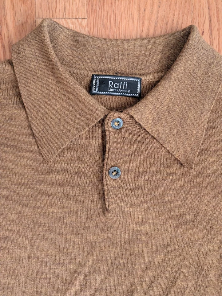 RAFFI LINEA UOMO Italy Men 1/4 button Sweater 100% Merino Wool Large Collar Polo - Image 4 of 4