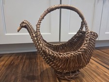 Vintage Woven Wicker Swan Bird Basket Rustic Cottagecore Farmhouse Decor