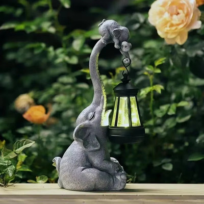 Garten Ornament Elefant Solarleuchte Ornament Deko Haus Laterne Steinoptik