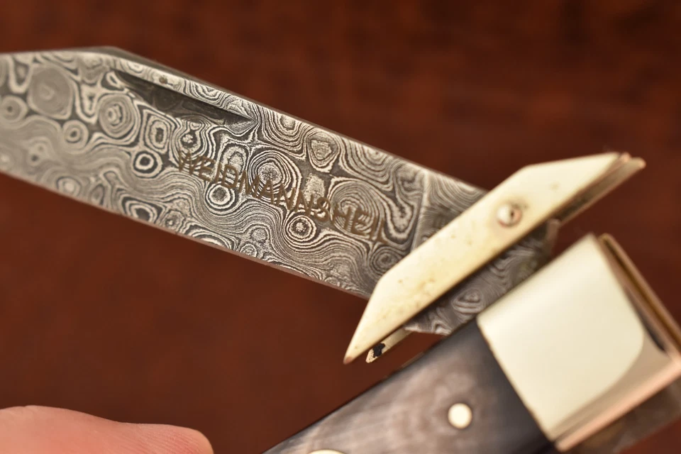 WEIDMANNSHEIL SOLINGEN GERMANY BUFFALO HORN DAMASCUS SWING GUARD KNIFE (27611) - Image 4 of 4