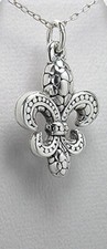 Solid Sterling Silver Pebbled Fleur De Lis Pendant 1.41" 36mm Long 1.85g