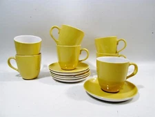 Midcentury Schmid Ironstone LaGardo Tackett Forma Yellow 7 Cups & 6 Saucers