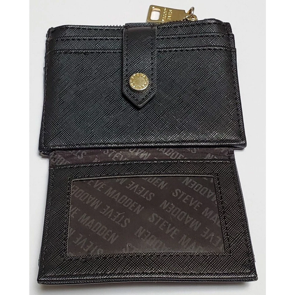 Carteira de Cartão Feminina Steve Madden - Couro Sintético Preto Autêntico - Imagem 3 de 4