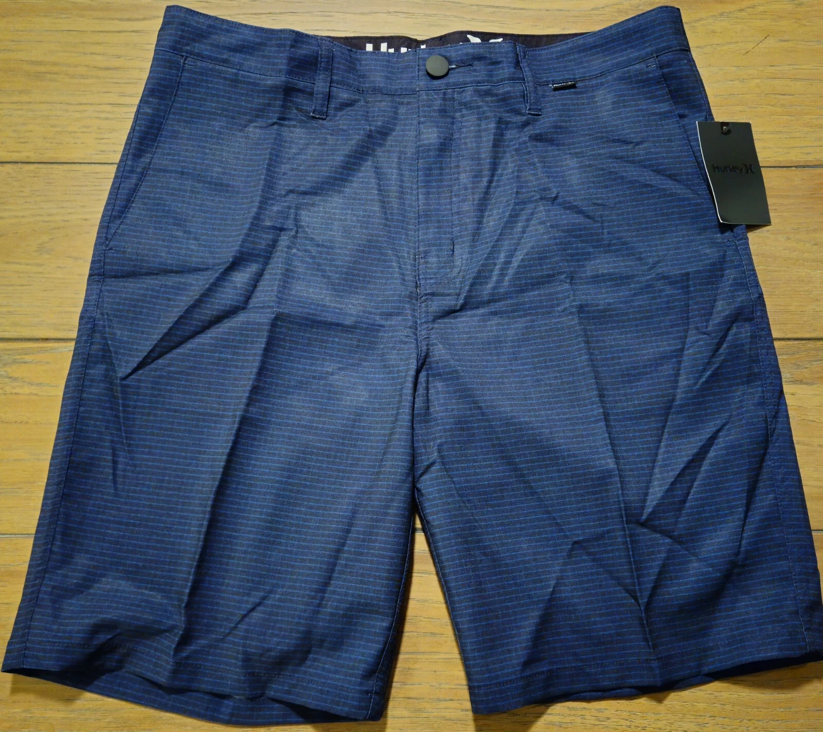 Hurley Liberty Mens 32 Blue Check Chino Short Golf Pockets Quick Dry 9" MSRP $60